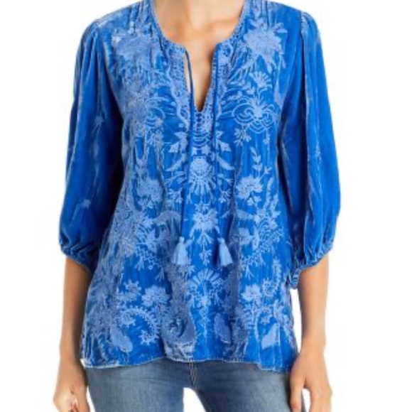 Johnny Was Tops - Johnny Was Embroidered Velvet Tunic Top